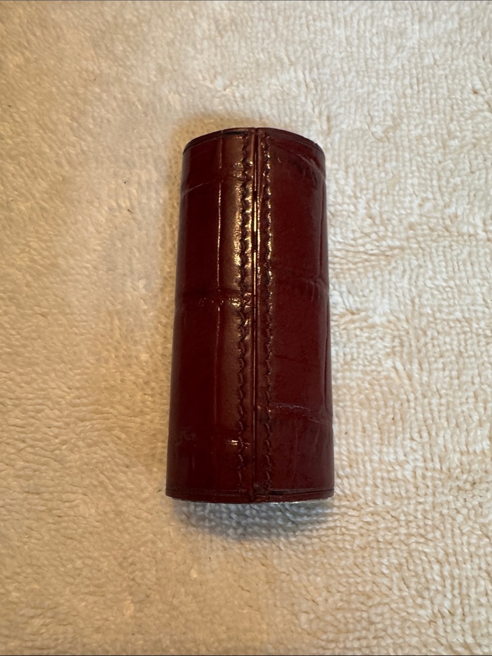 Etienne Aigner Vintage Small Oval Dark Brown Leather Lighter Case with Gold Trim